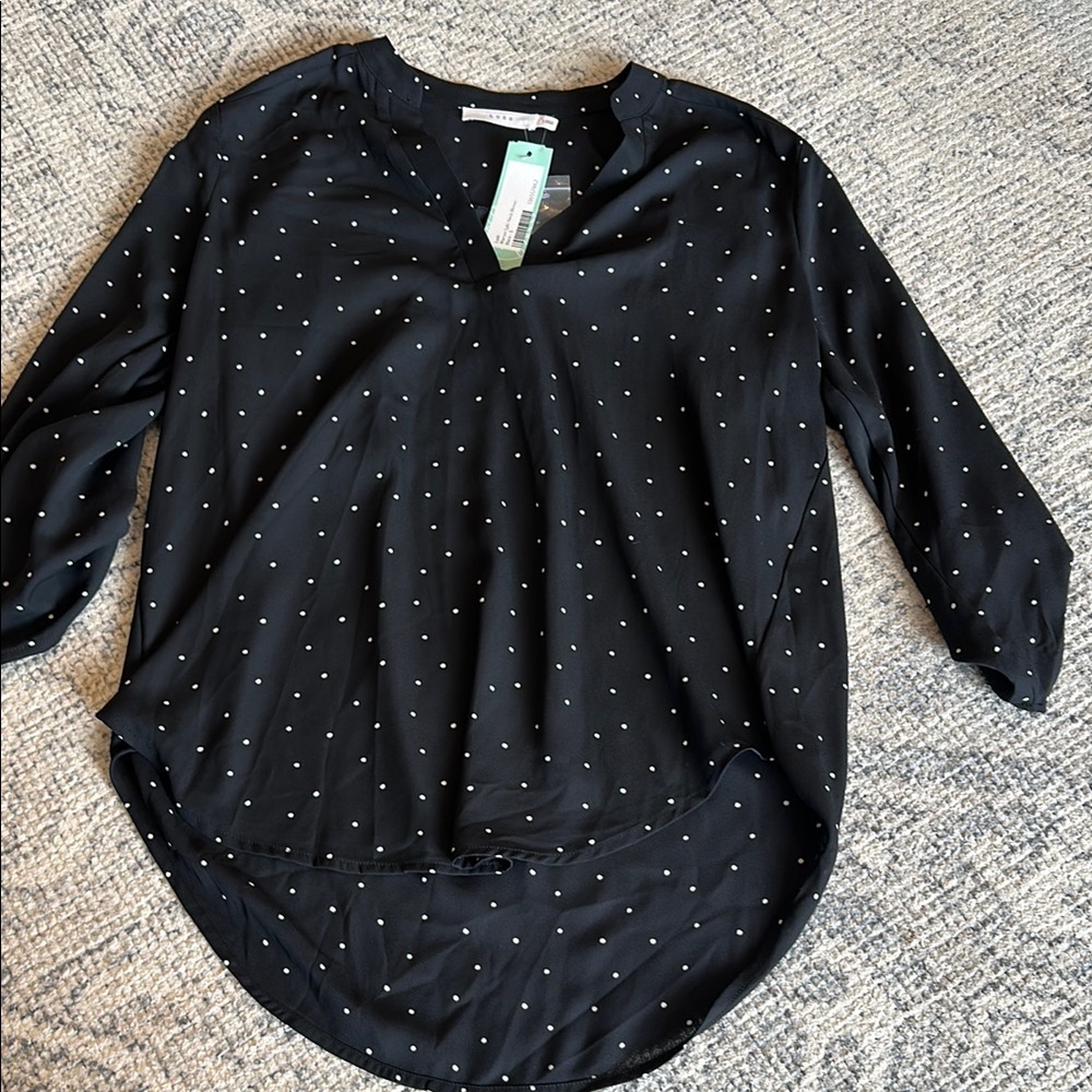 Lush Black Mandarin Collar 3/4 Sleeve Blouse